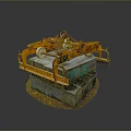 Orange Industrial Utility Vehicle With Lifting Mechanical Arm On Concrete Base For Construction