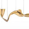Stylish Modern Curved Gold Tone Chandelier Featuring Flowing Metallic Lines Design