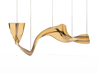 Stylish Modern Curved Gold Tone Chandelier Featuring Flowing Metallic Lines Design 3d model