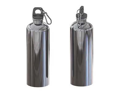 Durable Stainless Steel Water Bottles With Black Lid And Carabiner For Daily Use 3d model