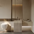 Modern Bathroom Interior Design With Stone Vanity Wall Mounted Toilet And Large Mirror