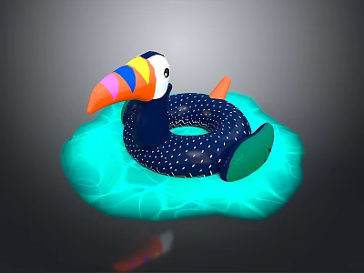 Kids Colorful Toucan Shaped Inflatable Swim Ring With Blue Dotted Body And Green Feet 3d model
