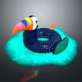 Kids Colorful Toucan Shaped Inflatable Swim Ring With Blue Dotted Body And Green Feet