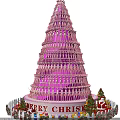 Pink Christmas Tree Made Of Stacked Wine Glasses With Merry Christmas Decorations