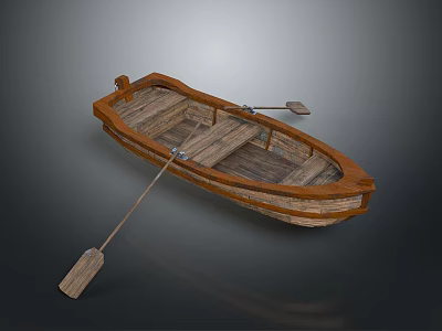 Vintage Wooden Rowboat With Oars And Classic Wooden Plank Design 3d model