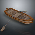 Vintage Wooden Rowboat With Oars And Classic Wooden Plank Design