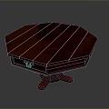 Dark Brown Octagonal Wooden Dining Table With Drawer And Three Legged Base