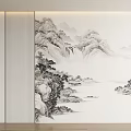 Modern Decorative Wall With Chinese Landscape Painting And Wooden Striped Panels Design