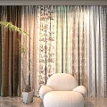 Stylish Curtains With Various Colors Patterns In Modern Interior Room Featuring White Chair And Plant