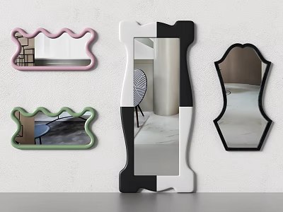 Stylish Decorative Mirrors With Various Shapes And Colorful Frames For Wall 3d model