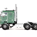 Green Heavy Duty Semi Truck With Front Grille Long Cab And Multi Wheel Design