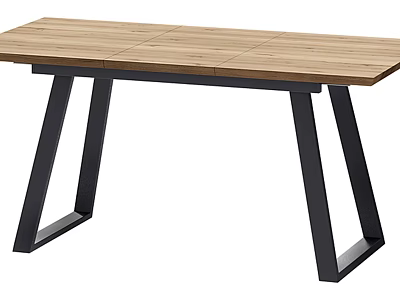 Modern Office Desk With Wooden Top And Black Metal Frame Structure 3d model