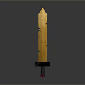 Golden Decorative Sword With Engraved Blade Red Gemstone Base And Gray Background