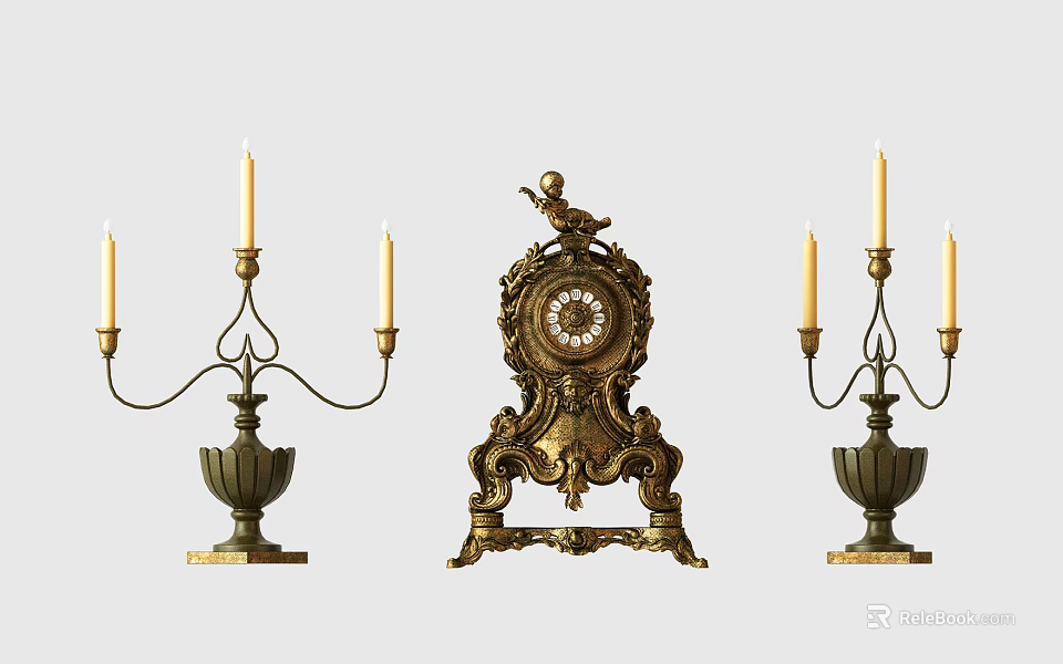Vintage Ornate Brass Candelabra With Multiple Candle Arms And Decorative Base 3d model 