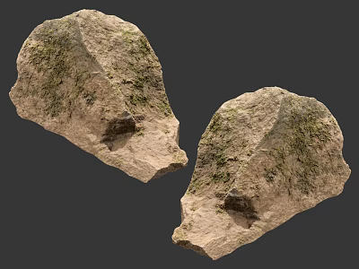 Natural Mossy Stone and Wood Elements with Rustic Texture for Garden Decor 3d model