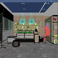 Modern Office Pantry Interior Design With Blue Ceiling Wooden Bookshelves Sofa Purple Partition And Windows