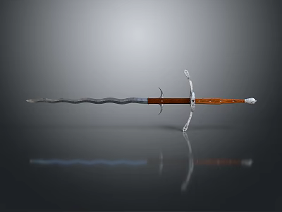 Detailed Medieval Sword Featuring Wavy Blade Wooden Hilt And Metal Crossguard 3d model
