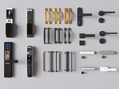 Various Modern Door Handles With Smart Lock And Different Material Designs For Home Use 3d model