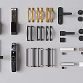 Various Modern Door Handles With Smart Lock And Different Material Designs For Home Use 3d model
