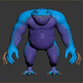 Fierce Blue And Purple Game Movie Character 3D Model With Muscular Body And Orange Claws