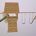 Wooden Kids Outdoor Playground Equipment with Swings Slide Climbing Ladder and Roofed Structure