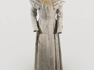 Vintage Style Long Dress With Text Details And Ruffled Collar Design 3d model