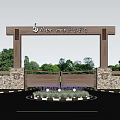 Scenic Wall Design With Wooden Top Stone Base Purple Flowers And Trees