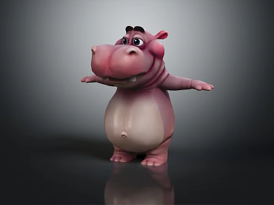 Cute Pink 3D Cartoon Hippo Character With Open Arms And White Belly 3d model