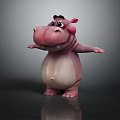 Cute Pink 3D Cartoon Hippo Character With Open Arms And White Belly