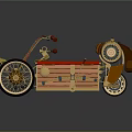 Vintage Steam Train With Three wheeled Design Red Seat And Golden Mechanical Parts
