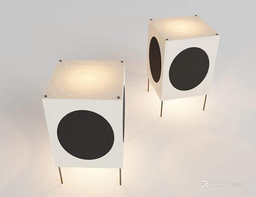 Modern Square Table Lamps With White Body Black Circular Panels And Thin Metal Legs 3d model 