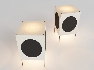 Modern Square Table Lamps With White Body Black Circular Panels And Thin Metal Legs 3d model