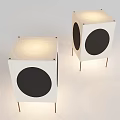 Modern Square Table Lamps With White Body Black Circular Panels And Thin Metal Legs