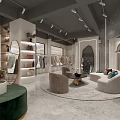 Modern Clothing Store Interior With Clothing Racks Sofas Round Rug And Decorative Mirrors