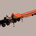 Orange Flatbed Trailer with Black Cab and Red Rimmed Multiple Wheels 3d model