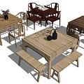 Various Wooden Dining Table Sets With Chairs Benches And Stools 3d model