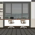 Modern Study Room Desk Setup With Two Chairs Window Blinds Bookshelves And Wooden Floor
