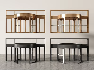 Modern Revolving Doors With Brass Black Silver Frames And Glass Panels For Lobby Entrance 3d model
