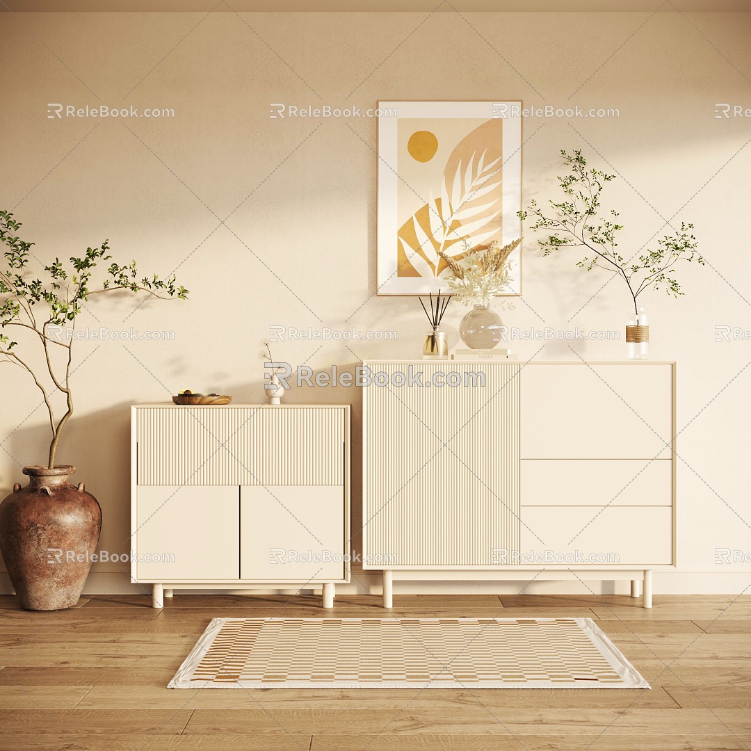 Modern Side Cabinet Cream Decorative Cabinet 3d model