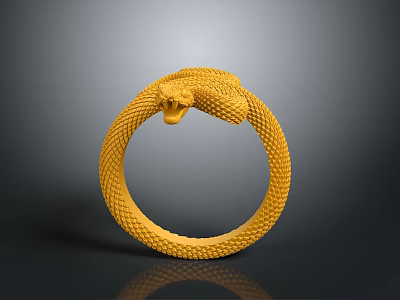 Yellow Coiled Snake Bracelet With Circular Design And Textured Surface 3d model