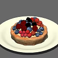 Fresh Fruit Tart Topped With Blueberries Strawberries Raspberries And Blackberries Served On White Plate