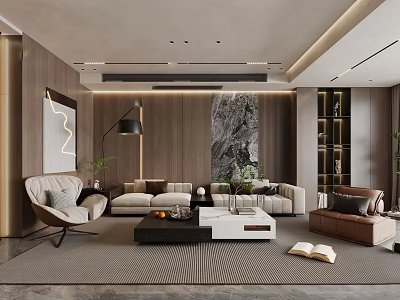 Modern Living Dining Room Interior Design With Sofa Coffee Table And Decorative Artwork 3d model