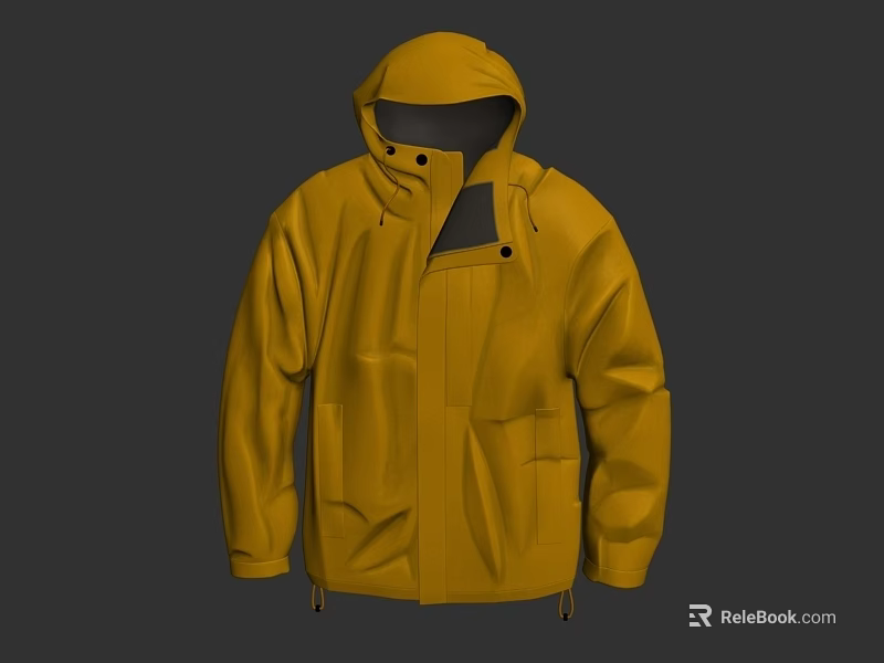 Stylish Bright Yellow Hooded Jacket With Front Pockets And Adjustable Hood 3d model 