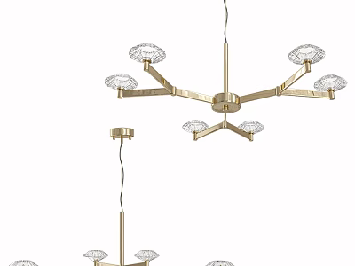 Modern Golden Multi Arm Chandelier With Crystal Glass Shades For Interior Decor 3d model