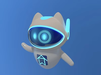 Cute Futuristic Cat Shaped Electric Toy Robot With Glowing Blue Eyes And Star Logo 3d model