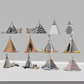 Colorful Teepee Tents With Various Patterns Decorative Details And Floor Mats Accessories
