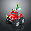 Red Cartoon Toy Truck With Large Wheels Green Antenna And White Details