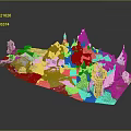 Medieval Stone Castle Architecture With Multiple Towers Spires Courtyard And Green Areas