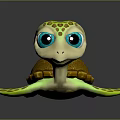 Cute Cartoon Turtle Toy With Green Body Brown Shell And Blue Eyes