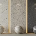 Three Tone Textured Stone And Wood Panels With Spherical Decor For Modern Interior